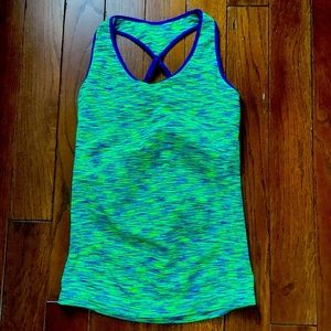 Climawear athletic tank - green and blue Heather with blue trim